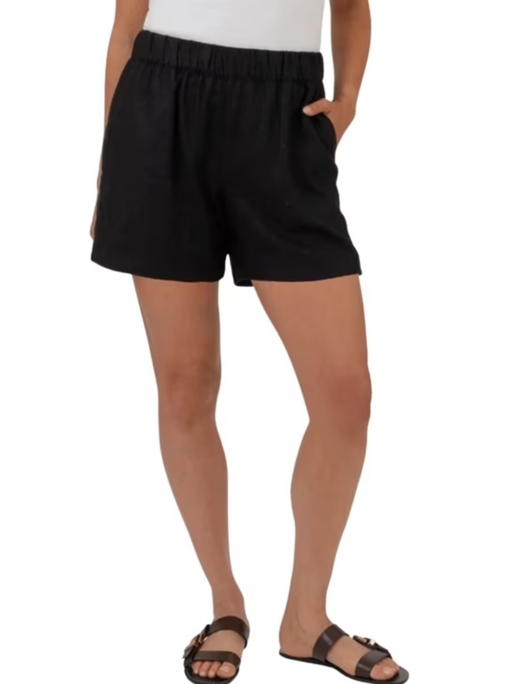 BlankNYC Linen Blend 4 Inch Mom Shorts Women L Black Pull On Relaxed